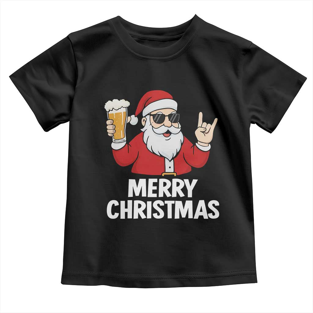 Merry Christmas Funny Santa Drinking Beer Toddler T Shirt - Wonder Print Shop