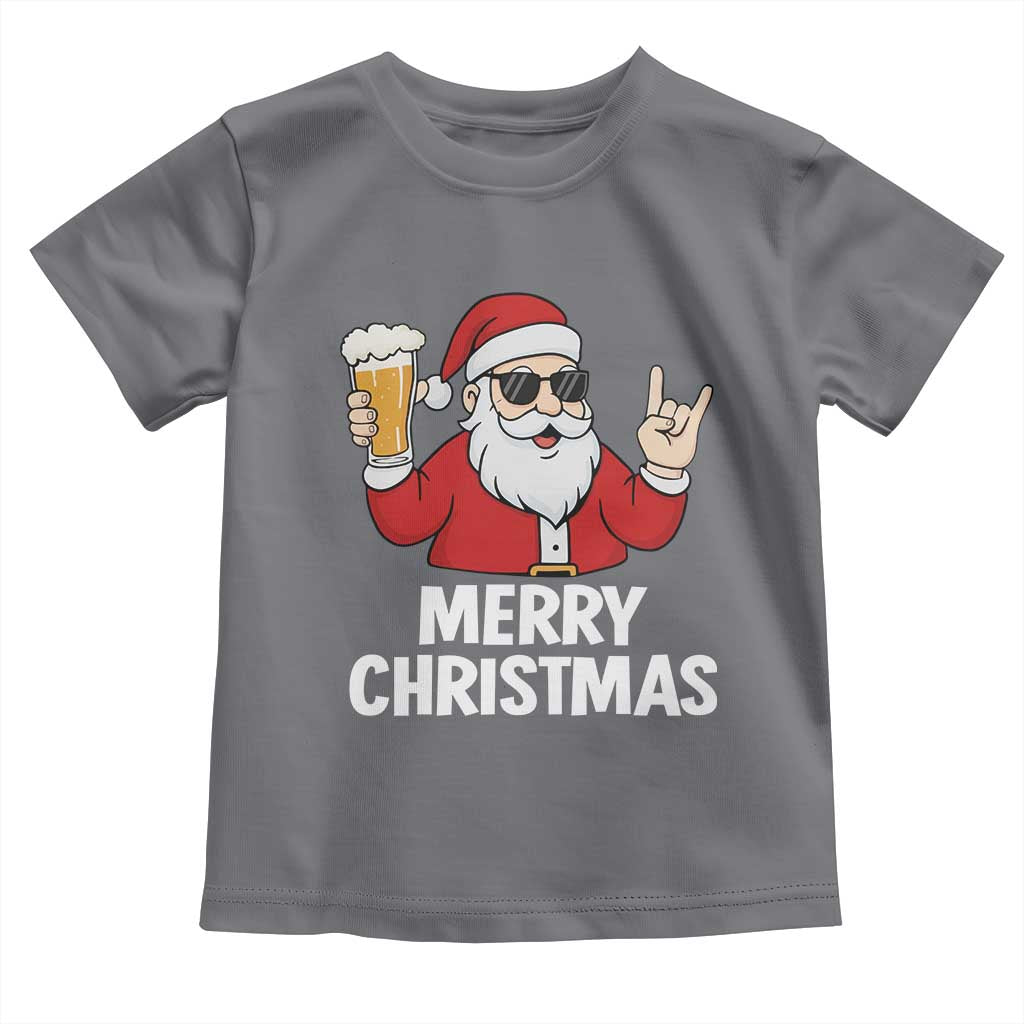 Merry Christmas Funny Santa Drinking Beer Toddler T Shirt - Wonder Print Shop