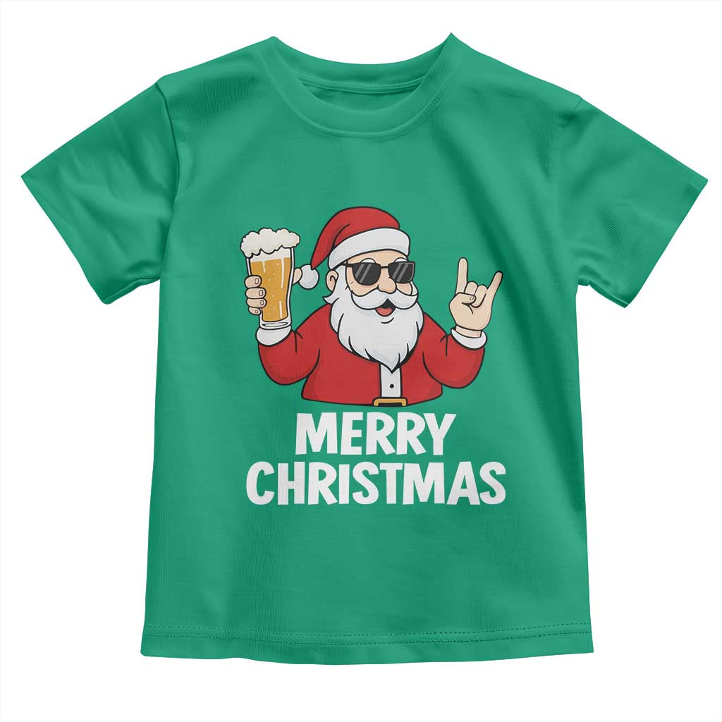 Merry Christmas Funny Santa Drinking Beer Toddler T Shirt - Wonder Print Shop