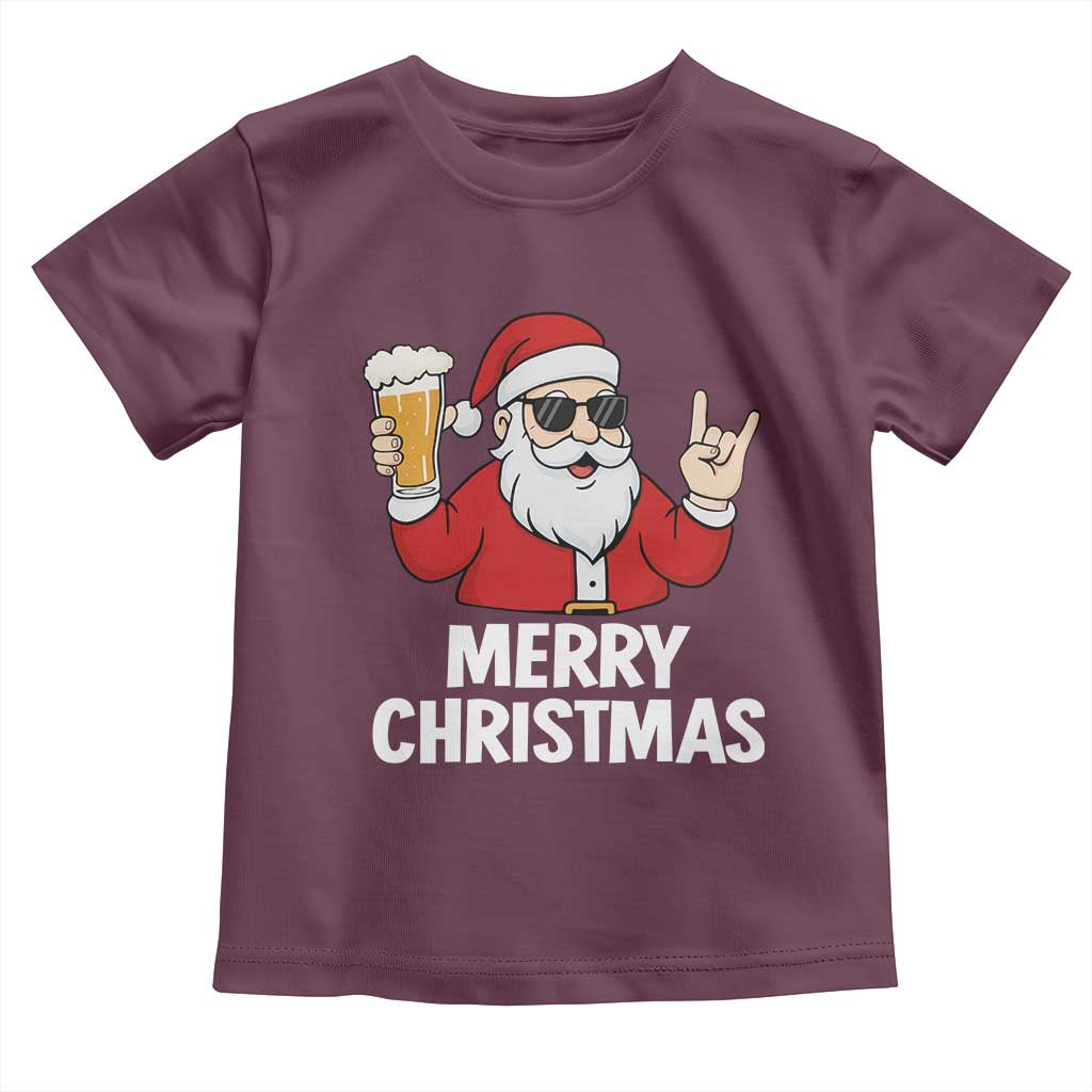 Merry Christmas Funny Santa Drinking Beer Toddler T Shirt - Wonder Print Shop