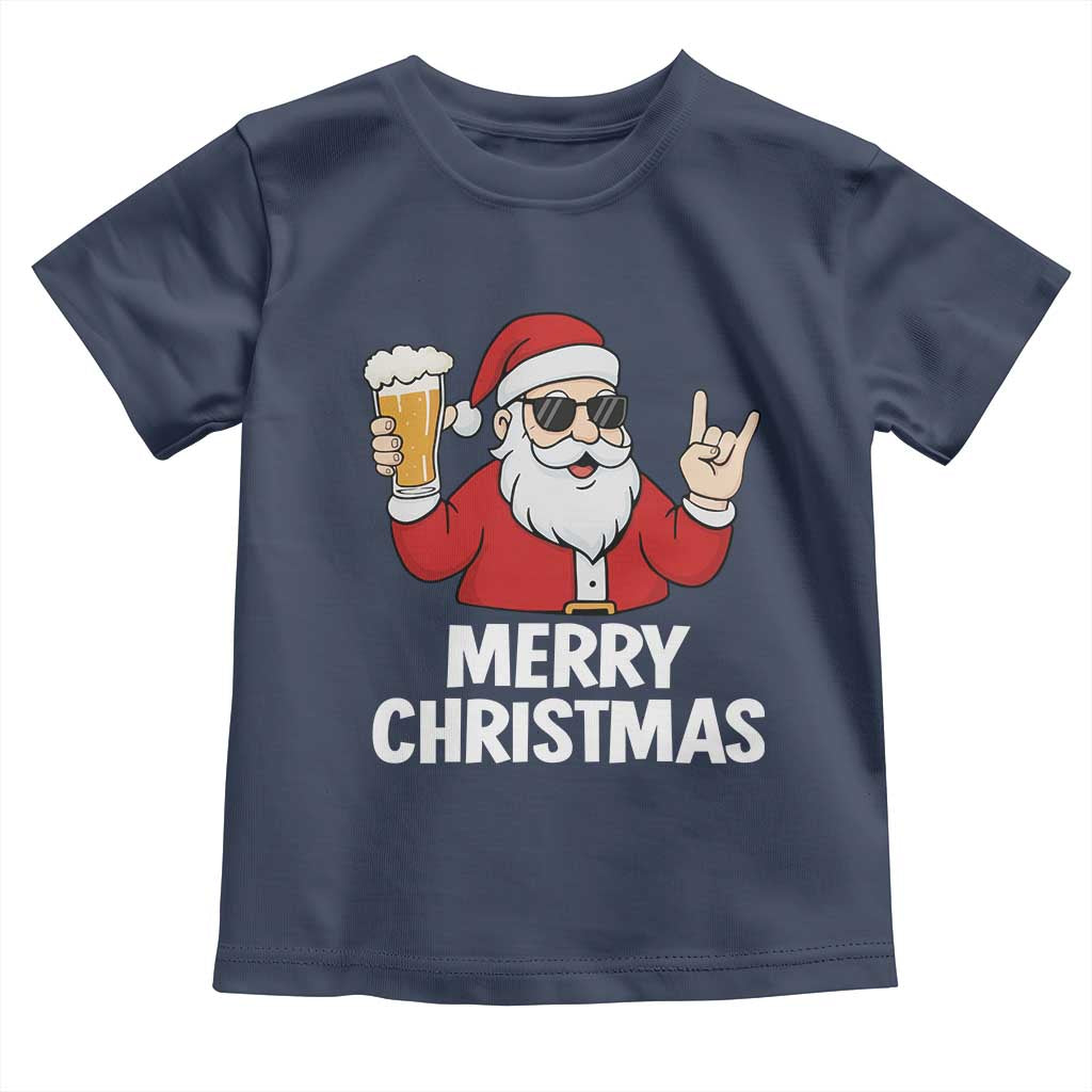 Merry Christmas Funny Santa Drinking Beer Toddler T Shirt - Wonder Print Shop