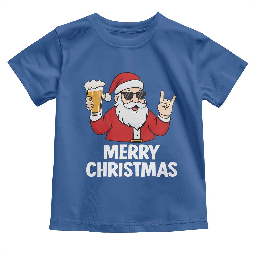 Merry Christmas Funny Santa Drinking Beer Toddler T Shirt - Wonder Print Shop
