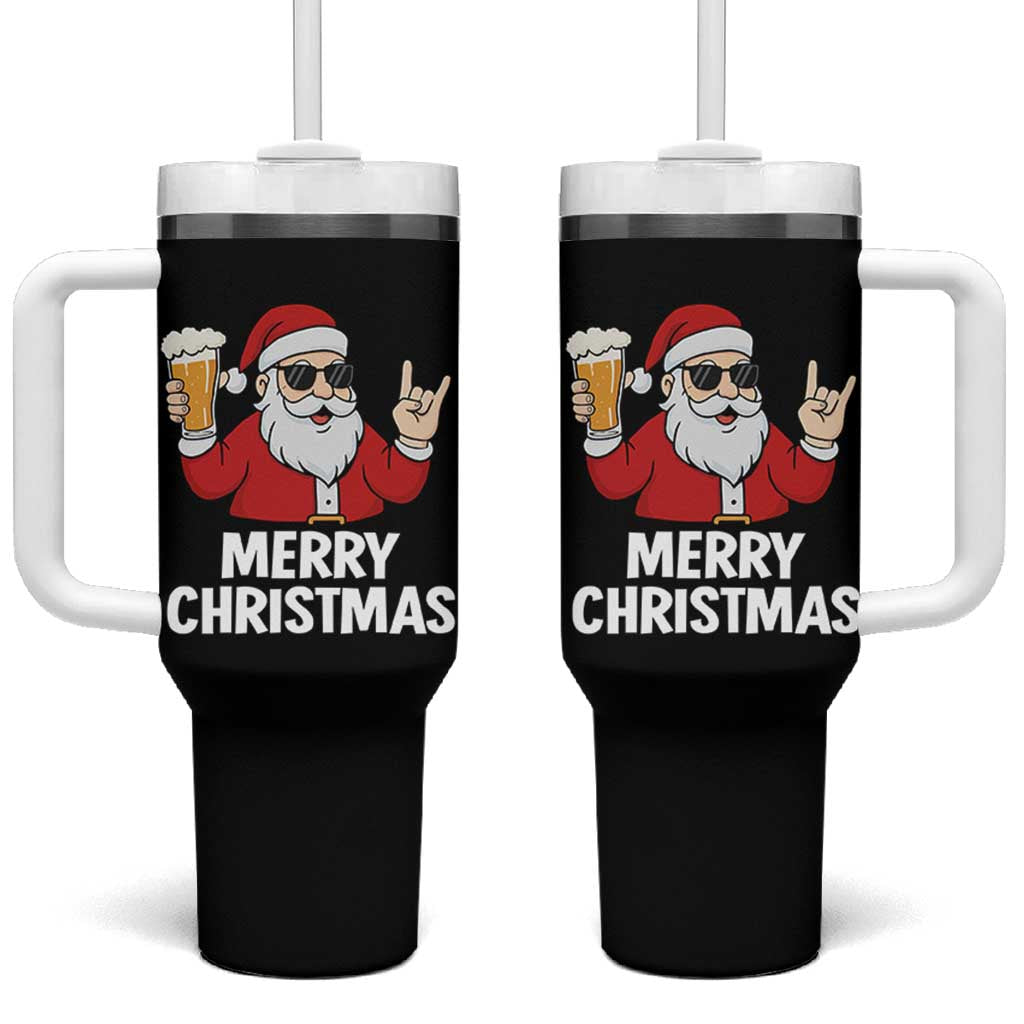 Merry Christmas Funny Santa Drinking Beer Tumbler With Handle - Wonder Print Shop
