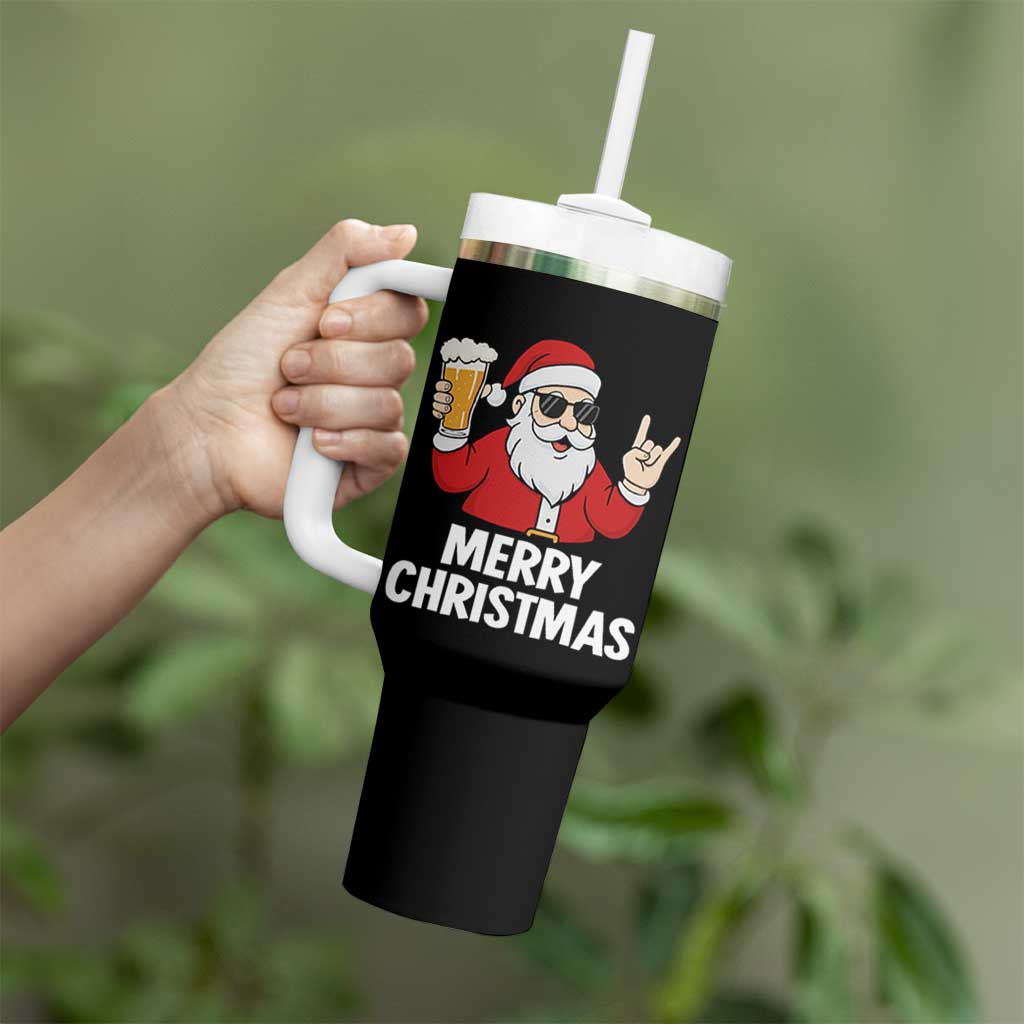 Merry Christmas Funny Santa Drinking Beer Tumbler With Handle - Wonder Print Shop