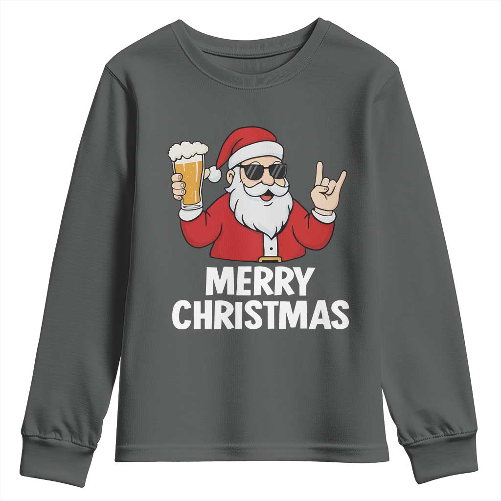 Merry Christmas Funny Santa Drinking Beer Youth Sweatshirt - Wonder Print Shop