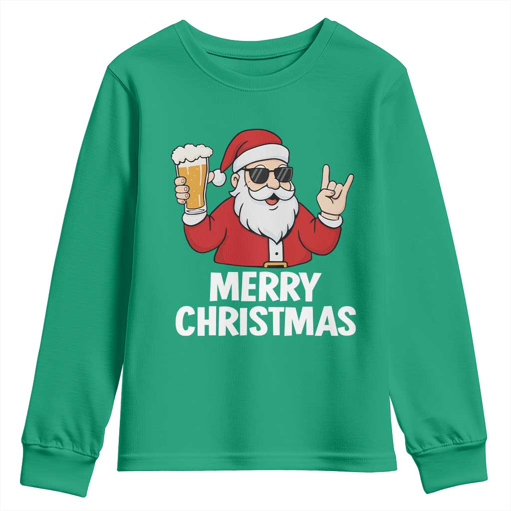 Merry Christmas Funny Santa Drinking Beer Youth Sweatshirt - Wonder Print Shop