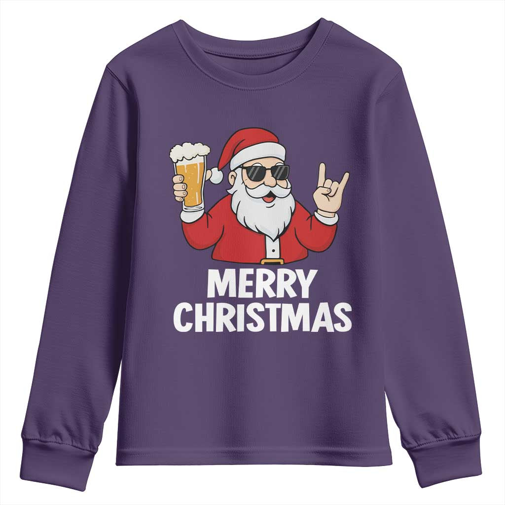 Merry Christmas Funny Santa Drinking Beer Youth Sweatshirt - Wonder Print Shop