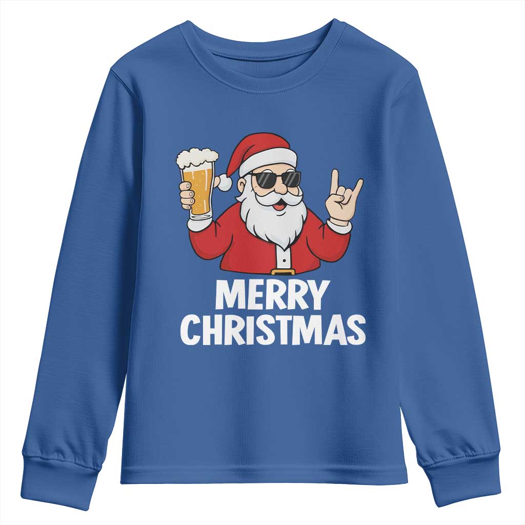 Merry Christmas Funny Santa Drinking Beer Youth Sweatshirt - Wonder Print Shop