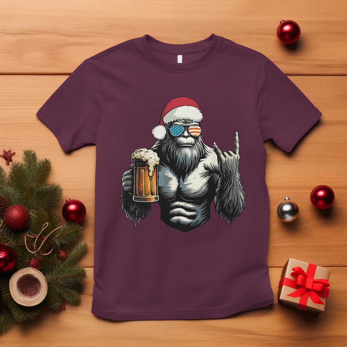 Bigfoot Christmas T Shirt Most Wonderful Xmas Sasquatch Beer - Wonder Print Shop
