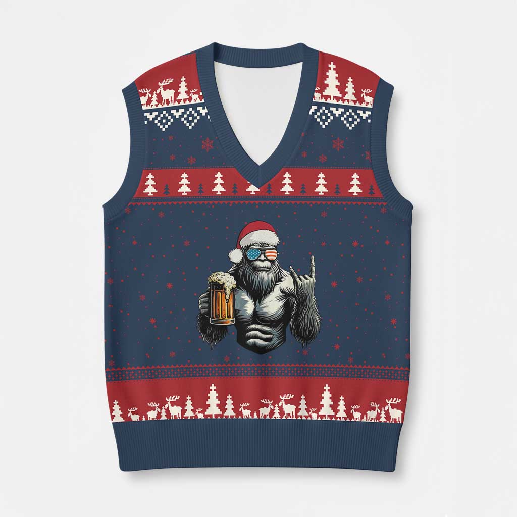 Bigfoot Xmas V-Neck Knit Sweater Vest Most Wonderful Xmas Sasquatch Beer - Wonder Print Shop