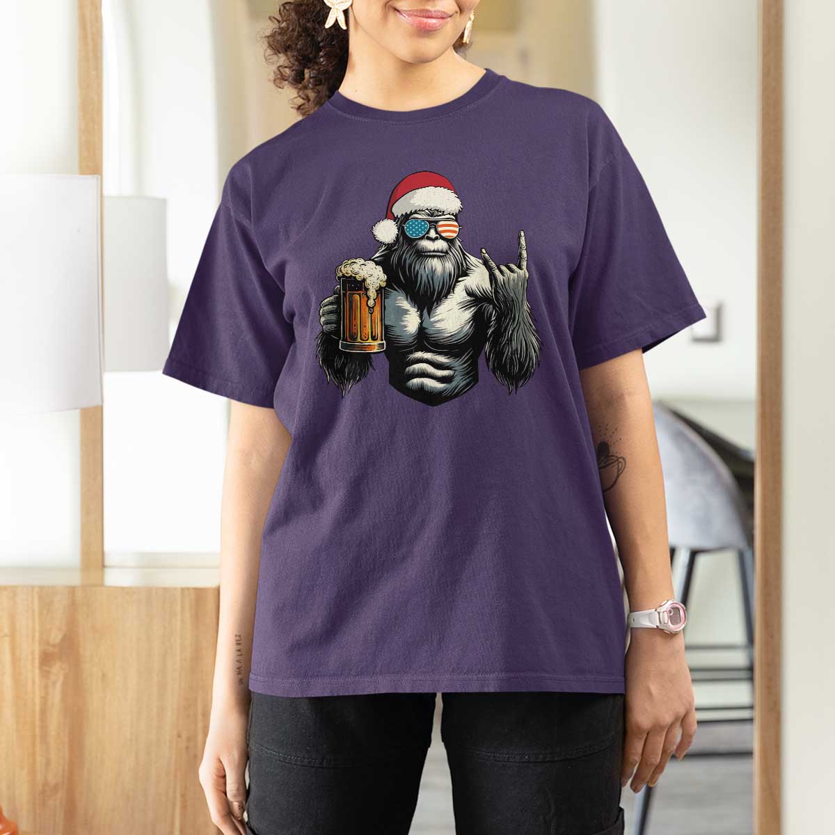 Bigfoot Christmas T Shirt For Women Most Wonderful Xmas Sasquatch Beer - Wonder Print Shop