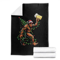 Santa Bigfoot Christmas Tree Throw Blanket Xmas Lights Funny Sasquatch Beer - Wonder Print Shop