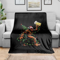 Santa Bigfoot Christmas Tree Throw Blanket Xmas Lights Funny Sasquatch Beer - Wonder Print Shop
