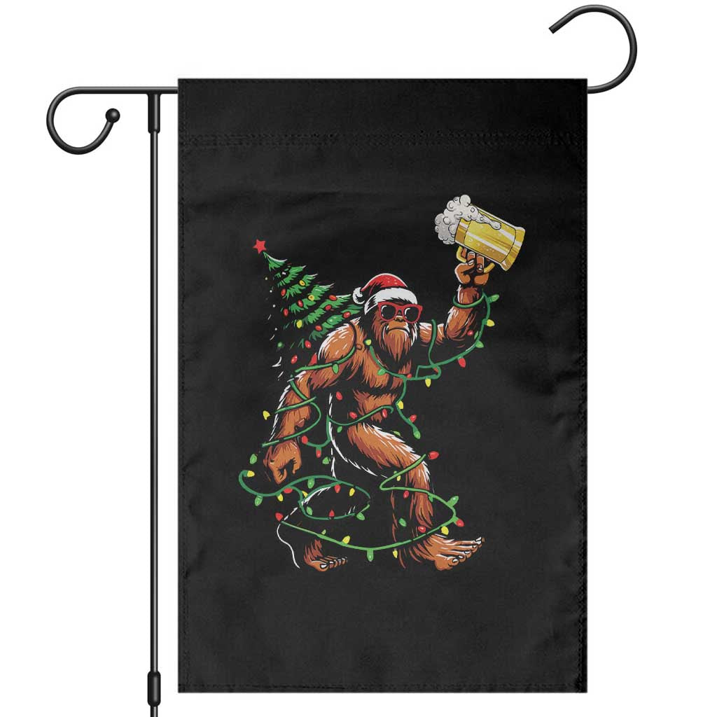 Santa Bigfoot Christmas Tree Garden Flag Xmas Lights Funny Sasquatch Beer - Wonder Print Shop