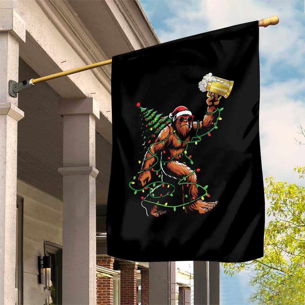 Santa Bigfoot Christmas Tree Garden Flag Xmas Lights Funny Sasquatch Beer - Wonder Print Shop