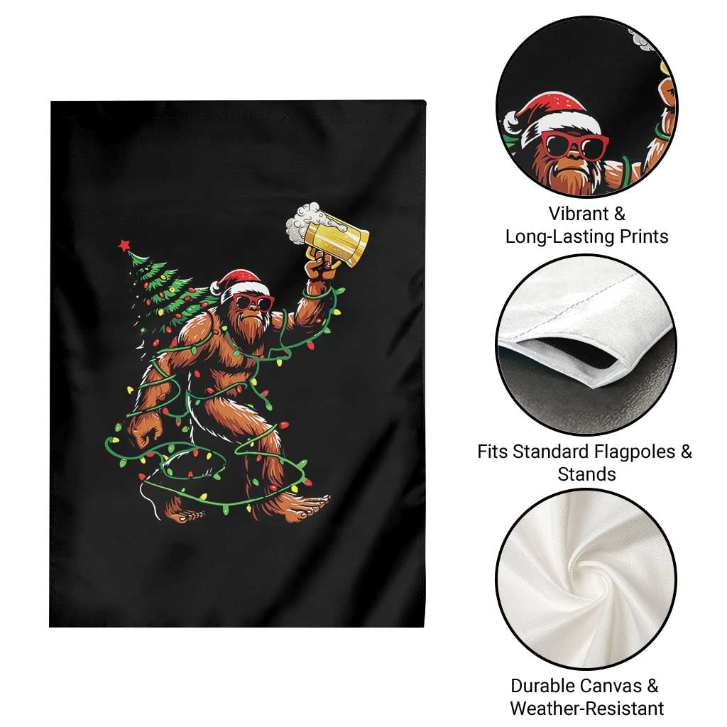 Santa Bigfoot Christmas Tree Garden Flag Xmas Lights Funny Sasquatch Beer - Wonder Print Shop