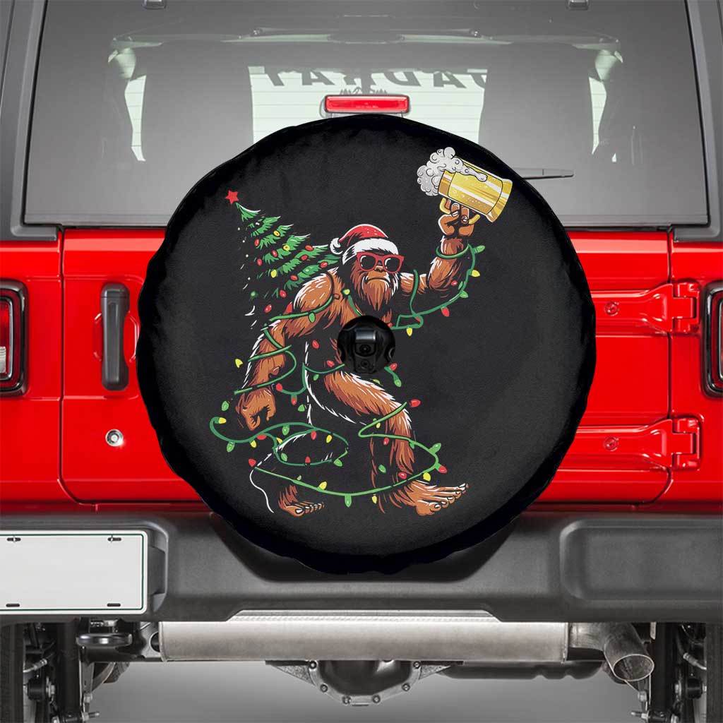 Santa Bigfoot Christmas Tree Spare Tire Cover Xmas Lights Funny Sasquatch Beer - Wonder Print Shop