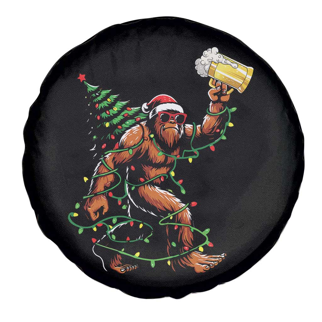 Santa Bigfoot Christmas Tree Spare Tire Cover Xmas Lights Funny Sasquatch Beer - Wonder Print Shop