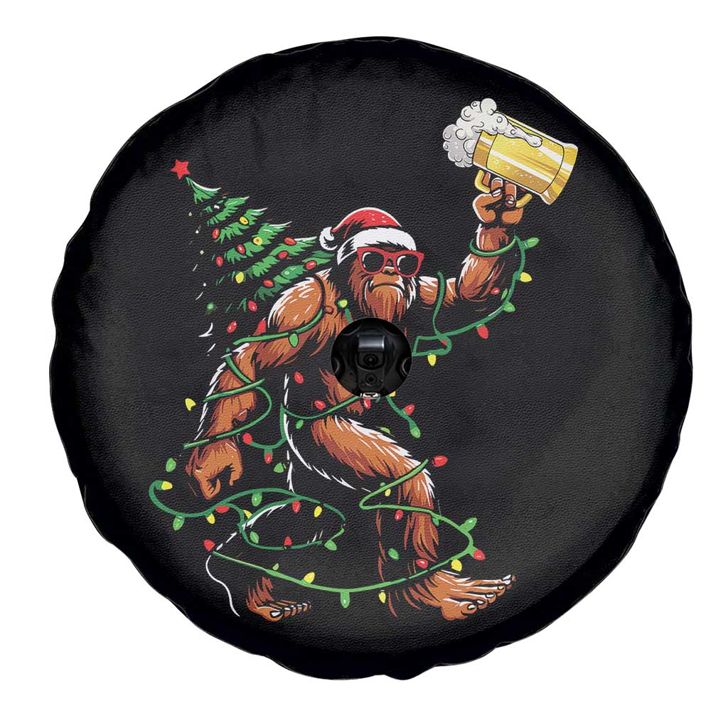 Santa Bigfoot Christmas Tree Spare Tire Cover Xmas Lights Funny Sasquatch Beer - Wonder Print Shop