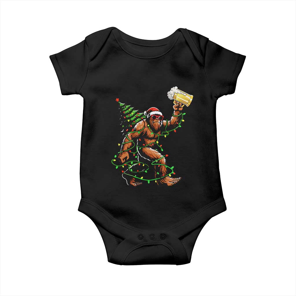 Santa Bigfoot Christmas Tree Baby Onesie Xmas Lights Funny Sasquatch Beer - Wonder Print Shop