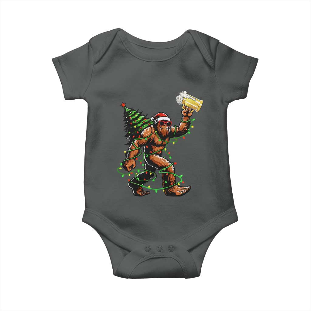 Santa Bigfoot Christmas Tree Baby Onesie Xmas Lights Funny Sasquatch Beer - Wonder Print Shop