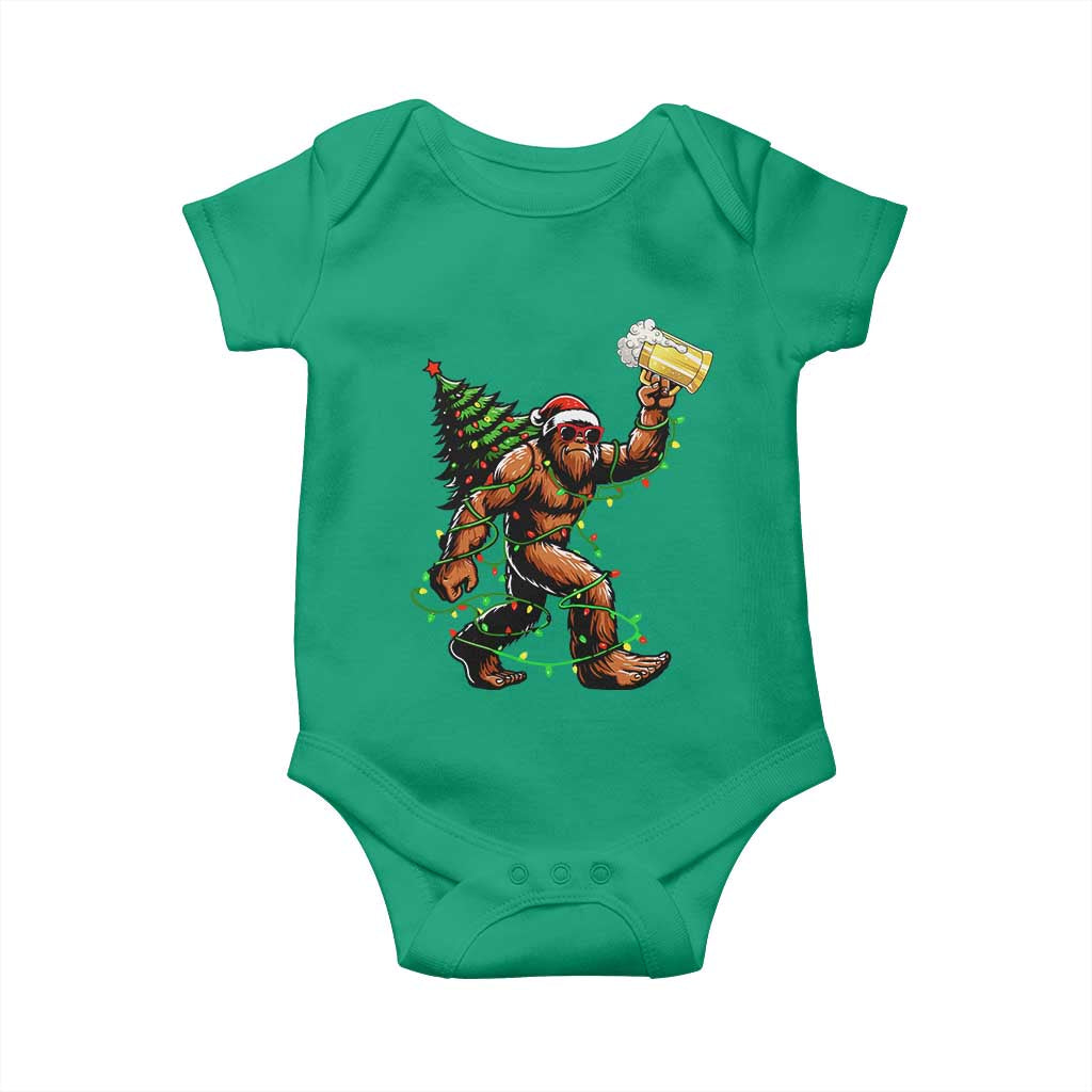 Santa Bigfoot Christmas Tree Baby Onesie Xmas Lights Funny Sasquatch Beer - Wonder Print Shop