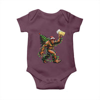 Santa Bigfoot Christmas Tree Baby Onesie Xmas Lights Funny Sasquatch Beer - Wonder Print Shop