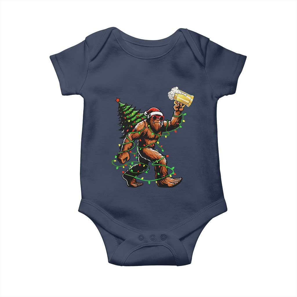 Santa Bigfoot Christmas Tree Baby Onesie Xmas Lights Funny Sasquatch Beer - Wonder Print Shop