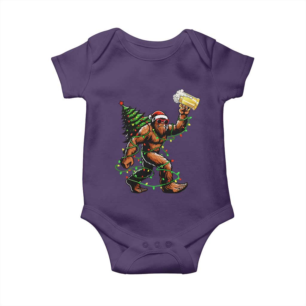 Santa Bigfoot Christmas Tree Baby Onesie Xmas Lights Funny Sasquatch Beer - Wonder Print Shop
