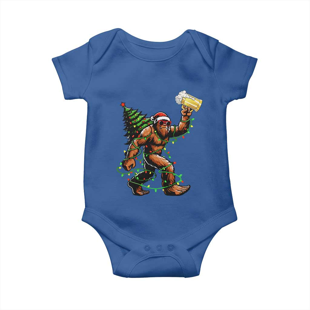 Santa Bigfoot Christmas Tree Baby Onesie Xmas Lights Funny Sasquatch Beer - Wonder Print Shop