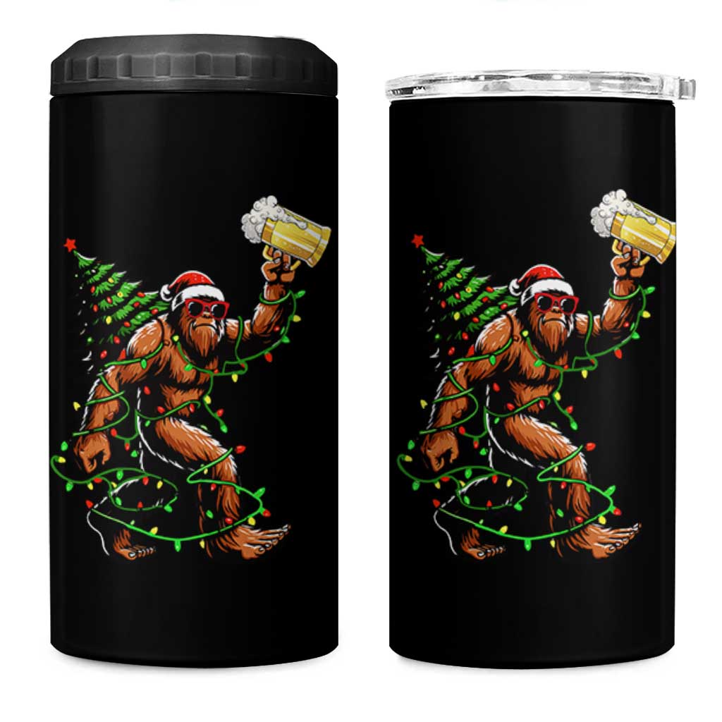 Santa Bigfoot Christmas Tree 4 in 1 Can Cooler Tumbler Xmas Lights Funny Sasquatch Beer - Wonder Print Shop