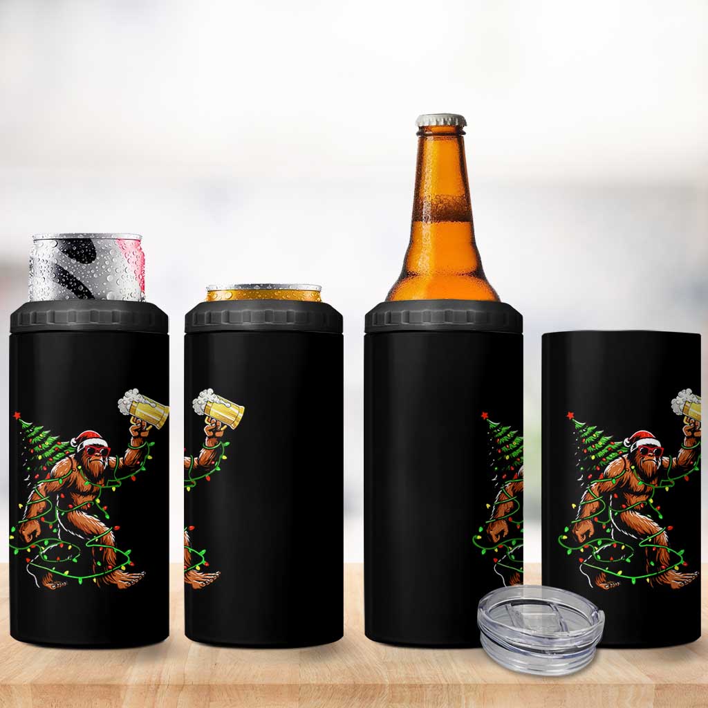 Santa Bigfoot Christmas Tree 4 in 1 Can Cooler Tumbler Xmas Lights Funny Sasquatch Beer - Wonder Print Shop