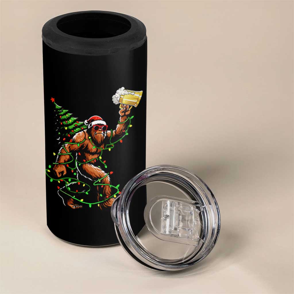 Santa Bigfoot Christmas Tree 4 in 1 Can Cooler Tumbler Xmas Lights Funny Sasquatch Beer - Wonder Print Shop