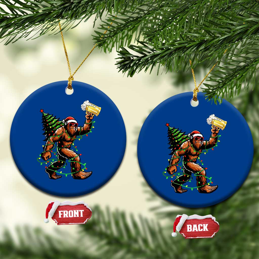 Santa Bigfoot Christmas Tree Ceramic Ornament Xmas Lights Funny Sasquatch Beer - Wonder Print Shop