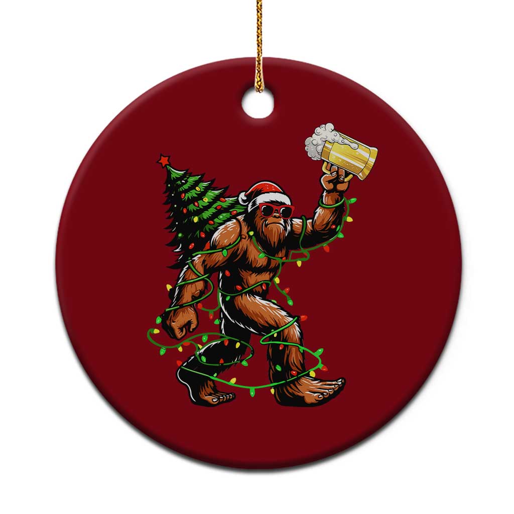 Santa Bigfoot Christmas Tree Ceramic Ornament Xmas Lights Funny Sasquatch Beer - Wonder Print Shop