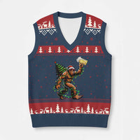 Santa Bigfoot Xmas Tree V-Neck Knit Sweater Vest Xmas Lights Funny Sasquatch Beer - Wonder Print Shop