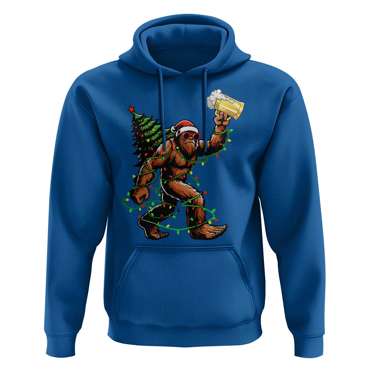 Santa Bigfoot Christmas Tree Hoodie Xmas Lights Funny Sasquatch Beer - Wonder Print Shop
