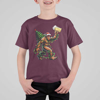 Santa Bigfoot Christmas Tree T Shirt For Kid Xmas Lights Funny Sasquatch Beer - Wonder Print Shop