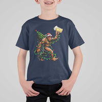 Santa Bigfoot Christmas Tree T Shirt For Kid Xmas Lights Funny Sasquatch Beer - Wonder Print Shop