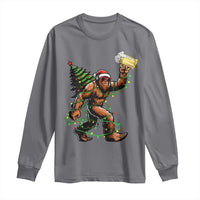 Santa Bigfoot Christmas Tree Long Sleeve Shirt Xmas Lights Funny Sasquatch Beer - Wonder Print Shop