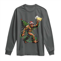 Santa Bigfoot Christmas Tree Long Sleeve Shirt Xmas Lights Funny Sasquatch Beer - Wonder Print Shop