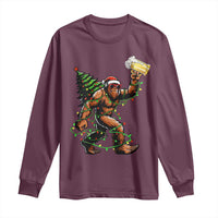 Santa Bigfoot Christmas Tree Long Sleeve Shirt Xmas Lights Funny Sasquatch Beer - Wonder Print Shop