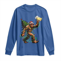 Santa Bigfoot Christmas Tree Long Sleeve Shirt Xmas Lights Funny Sasquatch Beer - Wonder Print Shop