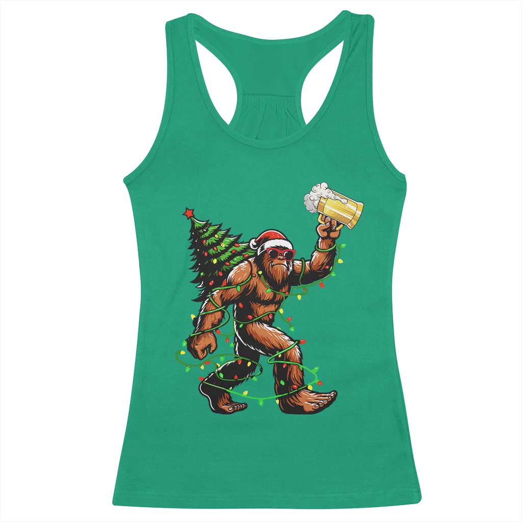 Santa Bigfoot Christmas Tree Racerback Tank Top Xmas Lights Funny Sasquatch Beer - Wonder Print Shop