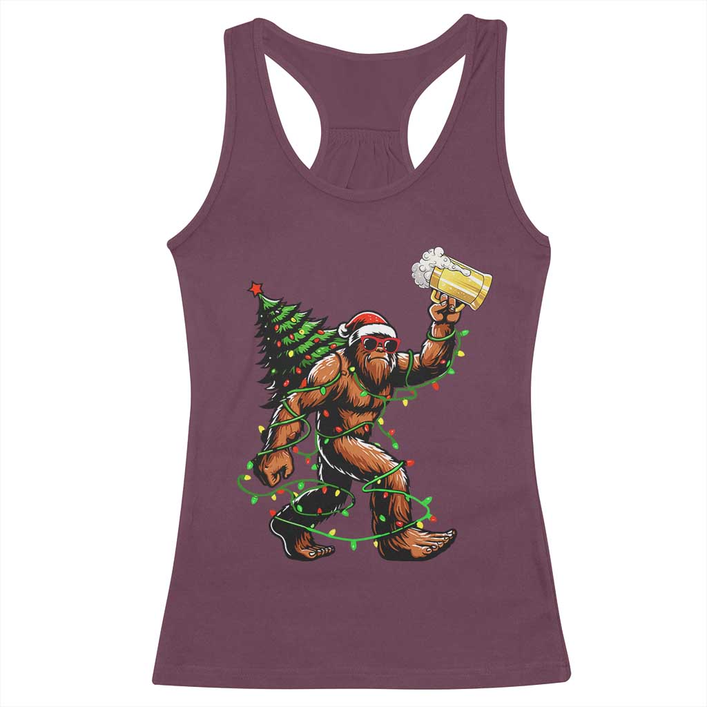 Santa Bigfoot Christmas Tree Racerback Tank Top Xmas Lights Funny Sasquatch Beer - Wonder Print Shop