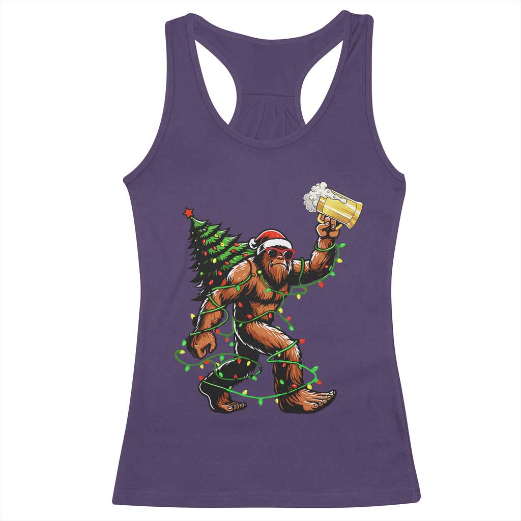 Santa Bigfoot Christmas Tree Racerback Tank Top Xmas Lights Funny Sasquatch Beer - Wonder Print Shop