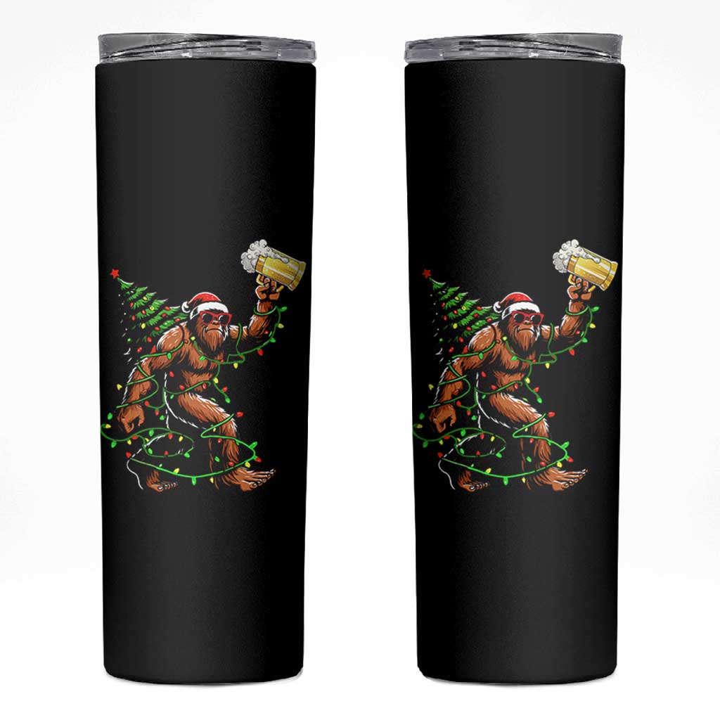 Santa Bigfoot Christmas Tree Skinny Tumbler Xmas Lights Funny Sasquatch Beer - Wonder Print Shop