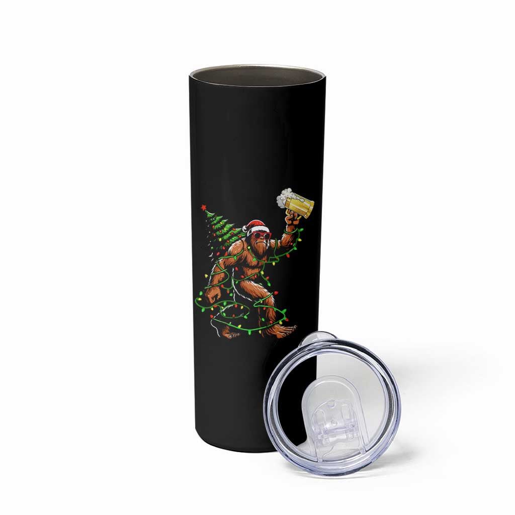 Santa Bigfoot Christmas Tree Skinny Tumbler Xmas Lights Funny Sasquatch Beer - Wonder Print Shop