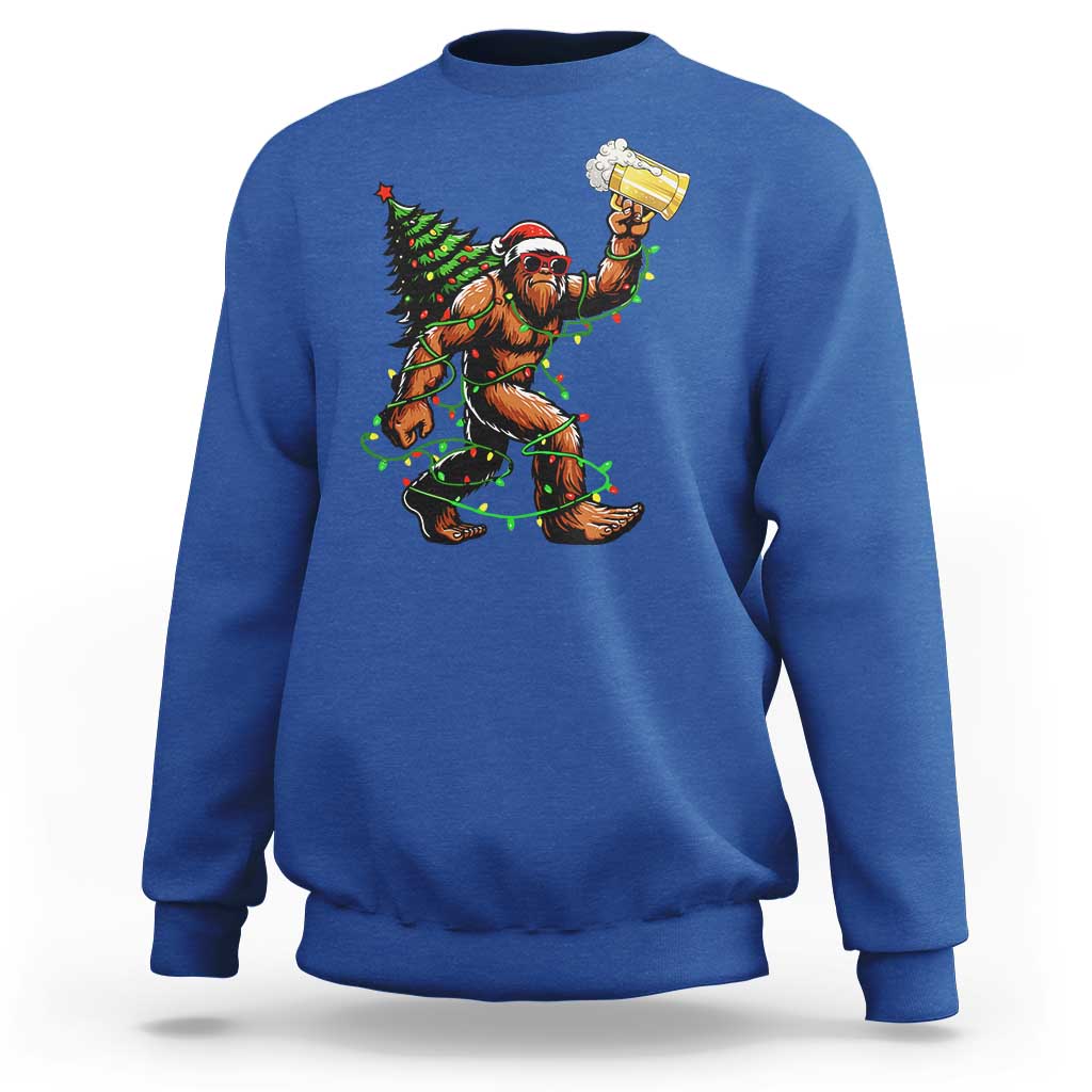 Santa Bigfoot Christmas Tree Sweatshirt Xmas Lights Funny Sasquatch Beer - Wonder Print Shop