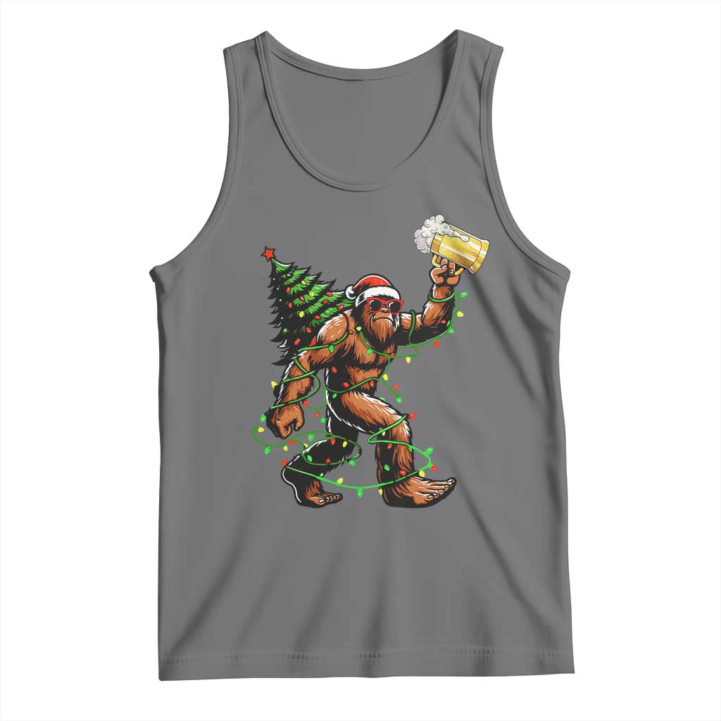 Santa Bigfoot Christmas Tree Tank Top Xmas Lights Funny Sasquatch Beer - Wonder Print Shop
